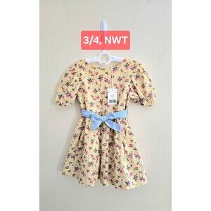 NWT Mini Boden Cotton Linen Vintage Dress Buttercup Strawberry Ditsy, 3/4